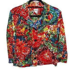 Chico’s Silk Blend Bold Floral Multi Colorful Print Button Down Blazer Sz 2-L/12